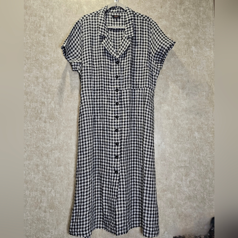 Quince European Linen Gingham Khaki & Black Midi Dress - Picture 6 of 9